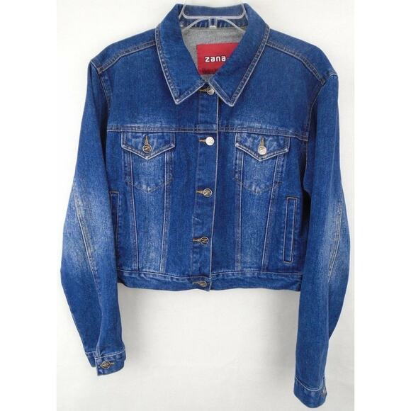 Vintage Cyber Y2K zana di Blue Denim Jean Jacket Boxy Crop Denim Coat Size Large - Picture 2 of 9